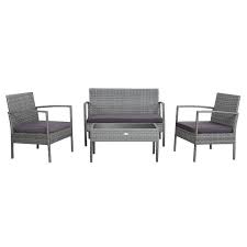 4 Piece Outdoor Rattan Conversation Set With Comfortable Cushion