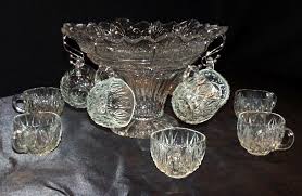 Etched Cut Glass Large Punch Bowl With