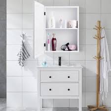 Gymax Bathroom Mirror Cabinet Wall Mounted Kitchen Medicine Storage Adjustable Shelf