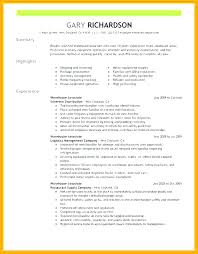 Sample Resume For Warehouse Position
