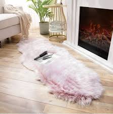 silk plain pink fur runner rug for