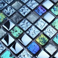 glass mosaic tiles in silver black
