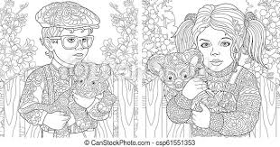 Tiger coloring pages let children take an adventure into the jungle with the big wild cats. Coloring Pages With Kids Baby Tiger Koala Bear Colouring Pictures With Children Holding Baby Tiger And Koala Bear Canstock