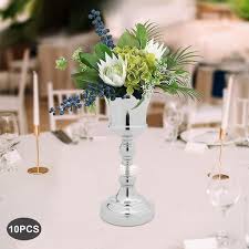 Yiyibyus 12 6 In Tall Tabletop Wedding Centerpieces Silver Metal Flower Trumpet Vase With Crystal 10 Piece