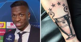 Uefa champions league trophy tattoo 520x245. Vinicius Has To Ask Permission For Champions League Tattoo To Celebrate Debut Goal Tribuna Com