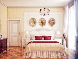 cream red bedroom scheme interior