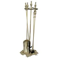 antique solid brass fireplace tools set