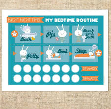 Printable Bedtime Routine Chart For Boys Girls Toddlers Kids Blue Bunny Template Pdf Instant Download