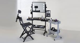 White makeup vanity table with comfy chair. Rolling Makeup Station Mobile Vanity Table For Schools Beauty And Hair Salons
