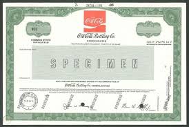 This historic document was printed by the jeffries banknote company and has an ornate border around it with a vignette of. Coca Cola Bottling Co Stock Certificate Specimen 93925455