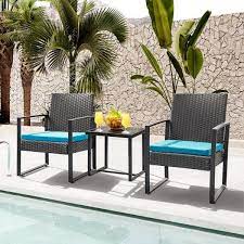 Outdoor Bistro Set With Blue Cushion