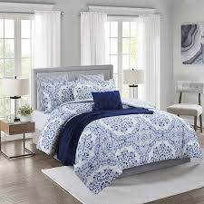 8 Piece Blue Printed Comforter Set