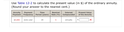 use table 12 2 to calculate the present