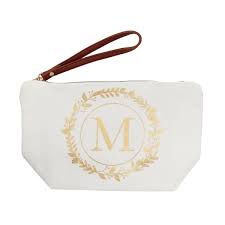 gold initial m personalized makeup bag