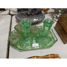 Art Deco Green Glass Dressing Table Set
