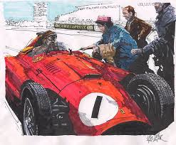 La tragedia de las 24 horas de le mans de 1955 provocó el abandono de la competición de las flechas plateadas de mercedes y el accidente de alberto ascari. Juan Fangio Ferrari British Grand Prix Drawing By Paul Guyer