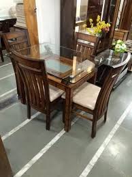 4 Seater Glass Top Wooden Dining Table