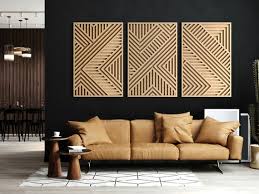 Modern Wood Wall Art Set Geometric Wood