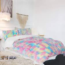 rainbow tie dye fluffy bedding set
