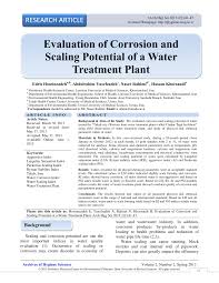 Pdf Evaluation Of Corrosion And Scaling Potential Of A