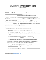 Washington Unsecured Promissory Note Template Promissory Notes