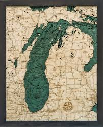Lake Michigan 3 D Nautical Wood Chart Small