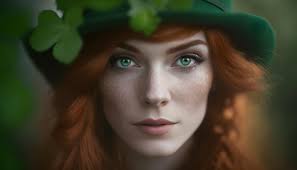 a woman with green eyes and red hair