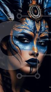 woman with blue and gold face paint