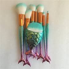 mermaid makeup brushes set blue fish