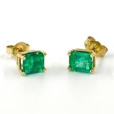 Earrings 14k Yellow Gold With Emerald Studs 2ctw Genuine Estate Jewelry Ebay