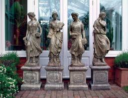 Set Of 4 Maidens Stone Statues With 4