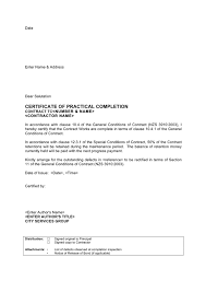 Letter Certificate Of Practical Completion New Zealand In