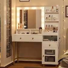 aogllati white vanity desk with mirror