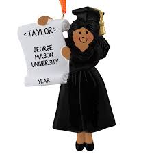 female college graduation black robe