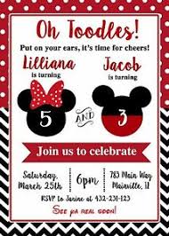 Details About Mickey And Minnie Mickey Minnie Twins Siblings Birthday Party Invitation