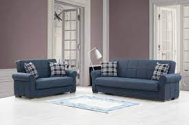 silva navy blue fabric sofa bed by