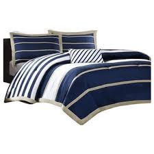 Navy Blue White Striped Comforter