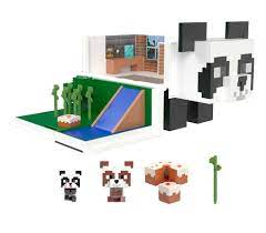Amazon.com: Mattel Minecraft Mob Head Minis玩具,熊貓遊戲屋玩具組和2 個熊貓可動公仔,可拆卸竹筍和蛋糕片:  玩具和遊戲