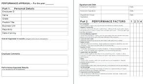 Employee Performance Evaluation Form Format Appraisal Template