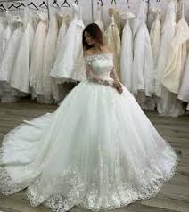 Lace sleeves are top of our mind when it comes to a long sleeve ballgown dress. Off Shoulder Wedding Dress Long Sleeves Applique Lace Bridal Ball Gown Plus Size Ebay