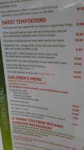 the menu at the botanical gardens cafe