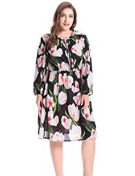 Chicwe Womens Lily Printed Ruffled Collar Plus Size Dress With Split Neckline Black Lily 4x