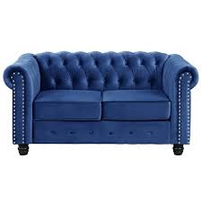 60 In Velvet Blue Couches 2 Seater Loveseat For Living Room Furniture Sets