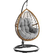 Mod Willa Steel Hanging Patio Egg Chair With Cushion Grey