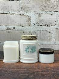 Vintage Milk Glass Jars Powder Beauty