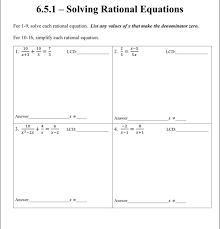 6 5 1 solving rational equations for