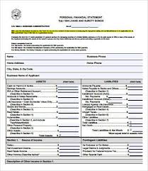 Free Printable Personal Financial Statement   Excel Blank Personal  Financial Statement Form   PDF