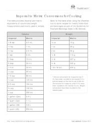 Fillable Online Imperial To Metric Conversions For Cooking