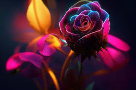 magic rose flower reflection neon light