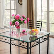 5 Pieces Dining Set With Tempered Glass